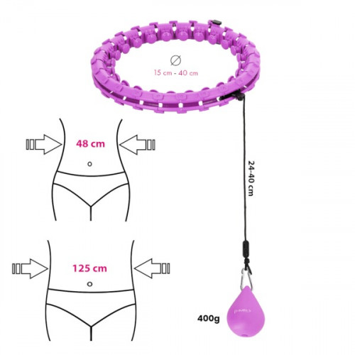 HMS Sada masážní hula hoop HHW12 PLUS Size se závažím a zeštíhlujícího pásu BR163 fialová 