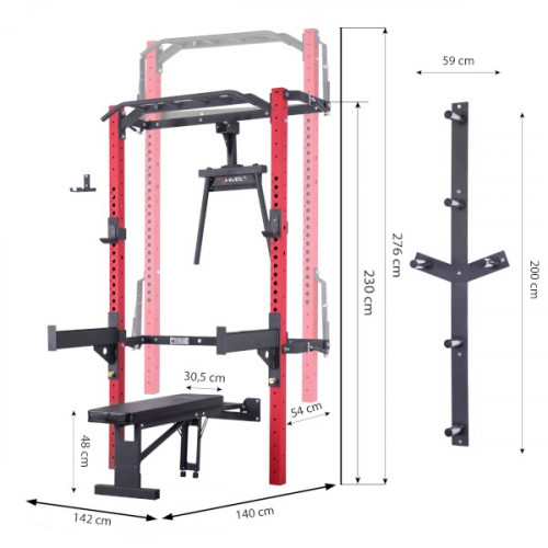 HMS Multifunkčný posilňovací stojan Power Rack KLT22, červený 