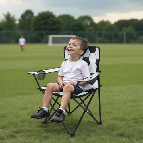 Skladacia stolička bielo-čierna - potlač futbalová lopta Skladacia stolička bielo-čierna - potlač futbalová lopta