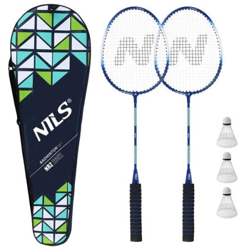 Nils Sada na badminton, modrá - 2 rakety a 3 košíky Nils Sada na badminton, modrá - 2 rakety a 3 košíky