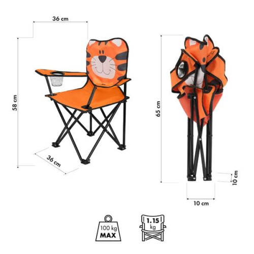 NILS Fun Detská skladacia kempingová stolička NC3305 tiger 