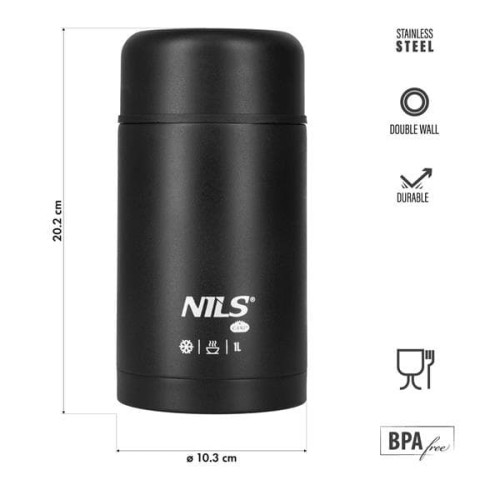 Čierna termoska na jedlo Nils Camp, 1000ml, hmotnosť 650g Čierna termoska na jedlo Nils Camp, 1000ml, hmotnosť 650g