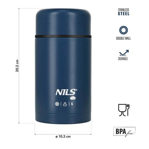 Modrá termoska na jedlo Nils Camp, 1000ml, hmotnosť 650g 