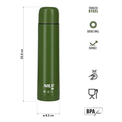 Zelená termoska na kávu, čaj a vodu, 1000ml, Nils Camp Zelená termoska na kávu, čaj a vodu, 1000ml, Nils Camp