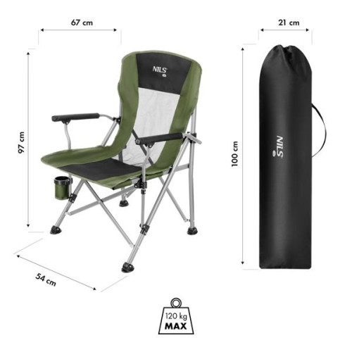 Zelené turistické skladacie kreslo NILS CAMP 