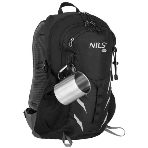 Kempingový hrnček čierny 300 ml s karabínou Nils Camp 