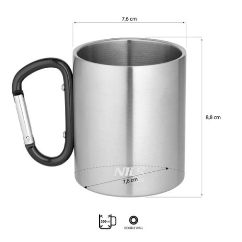 Kempingový hrnček čierny 300 ml s karabínou Nils Camp 
