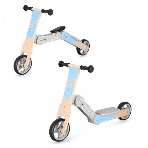 Spokey WOO-RIDE MULTI Drevené detské odrážadlo a kolobežka v jednom, modré  Spokey WOO-RIDE MULTI Drevené detské odrážadlo a kolobežka v jednom, modré