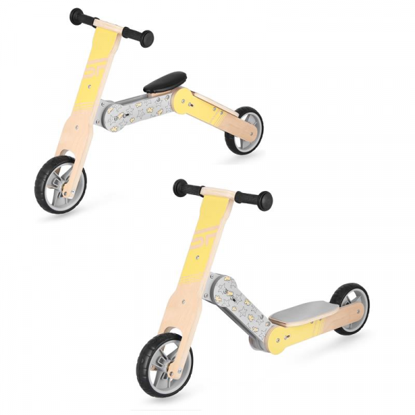 Spokey WOO-RIDE MULTI Drevené detské odrážadlo a kolobežka v jednom, žlté  Spokey WOO-RIDE MULTI Drevené detské odrážadlo a kolobežka v jednom, žlté