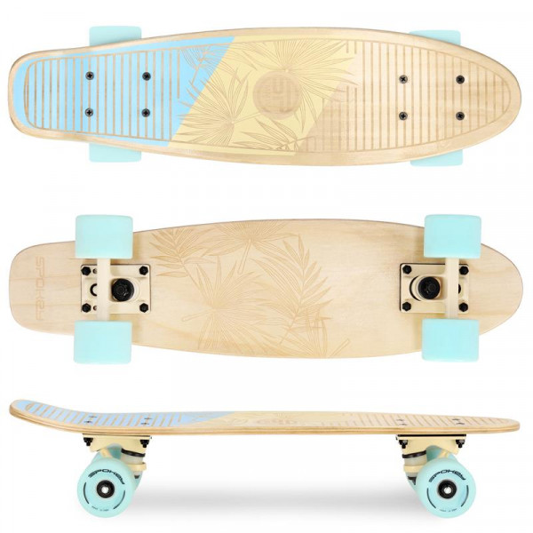 Spokey WOO-FISH Drevený pennyboard 56x15 cm, ABEC7, svetlo-modrý  Spokey WOO-FISH Drevený pennyboard 56x15 cm, ABEC7, svetlo-modrý