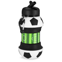 Spokey CORT Skladacia silikónová fľaša na vodu, 520 ml, futbalová lopta