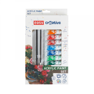 Spokey Akrylové barvy 12 ml SET - 12 barev, 2 štětce, paleta 