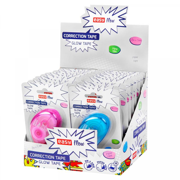 Spokey EASY GLOW TAPE Korekční strojek 8 m x 5 mm, 18 ks v balení, růžový, zelený, modrý