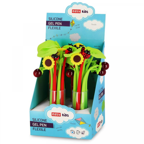 Spokey EASY FLEXILE Silikonové kuličkové pero, modrá gelová náplň, 0,5 mm, 36 ks v balení, různé vzory, MIX 1