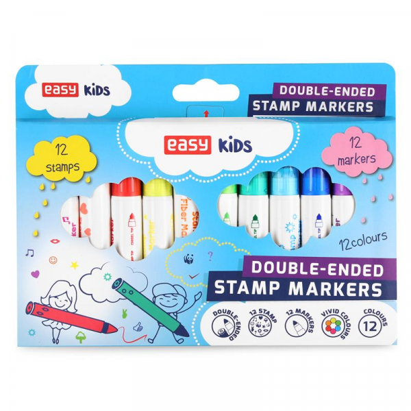 Spokey EASY STAMP Oboustranné JUMBO fixy s razítkem, 12 barev a 12 vzorů razítek Spokey EASY STAMP Oboustranné JUMBO fixy s razítkem, 12 barev a 12 vzorů razítek