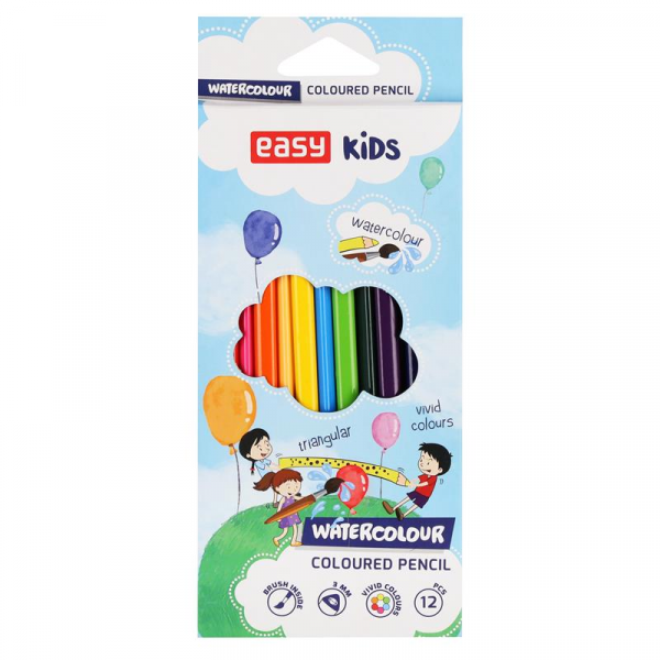 Spokey EASY AKWAR Trojhranné akvarelové pastelky se štětcem, 12 ks, 12 barev Spokey EASY AKWAR Trojhranné akvarelové pastelky se štětcem, 12 ks, 12 barev