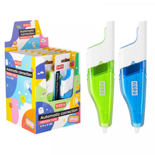 Spokey EASY HIDDEN TAPE Výsuvný korekční strojek, 5 mm x 6 m, 12 ks v balení, zelený-modrý