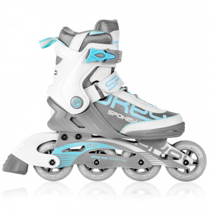 Spokey PRIME PRO Kolečkové brusle, bílo-tyrkysové, ABEC9 Carbon, vel. 37-41 