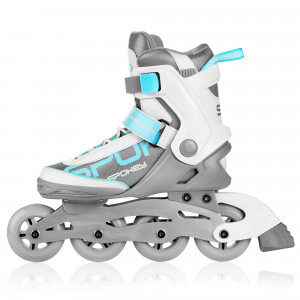 Spokey PRIME PRO Kolečkové brusle, bílo-tyrkysové, ABEC9 Carbon, vel. 37 