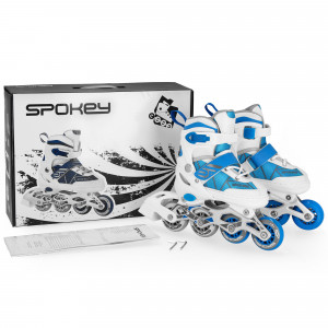 Spokey TONY Kolečkové brusle, bílo-modré, ABEC7 Carbon, vel. 30-33 