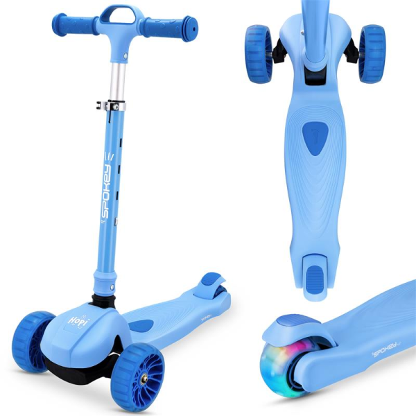 HOPI Skladacia detská trojkolka so svietiacimi kolieskami, modrá