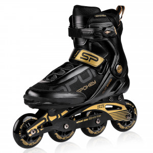 Spokey PRIME PRO Kolečkové brusle, černo-zlaté, ABEC9 Carbon, vel. 39-47 