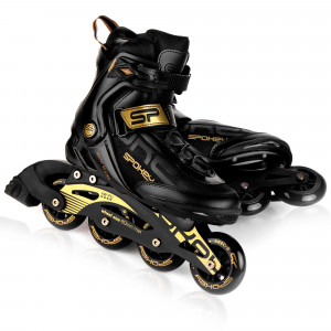 Spokey PRIME PRO Kolečkové brusle, černo-zlaté, ABEC9 Carbon, vel. 39-47 