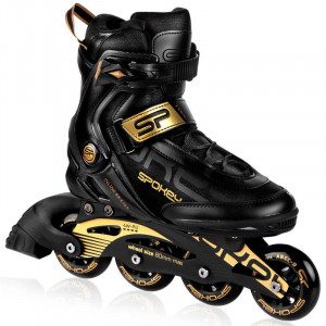 Spokey PRIME PRO Kolečkové brusle, černo-zlaté, ABEC9 Carbon, vel. 39-47 